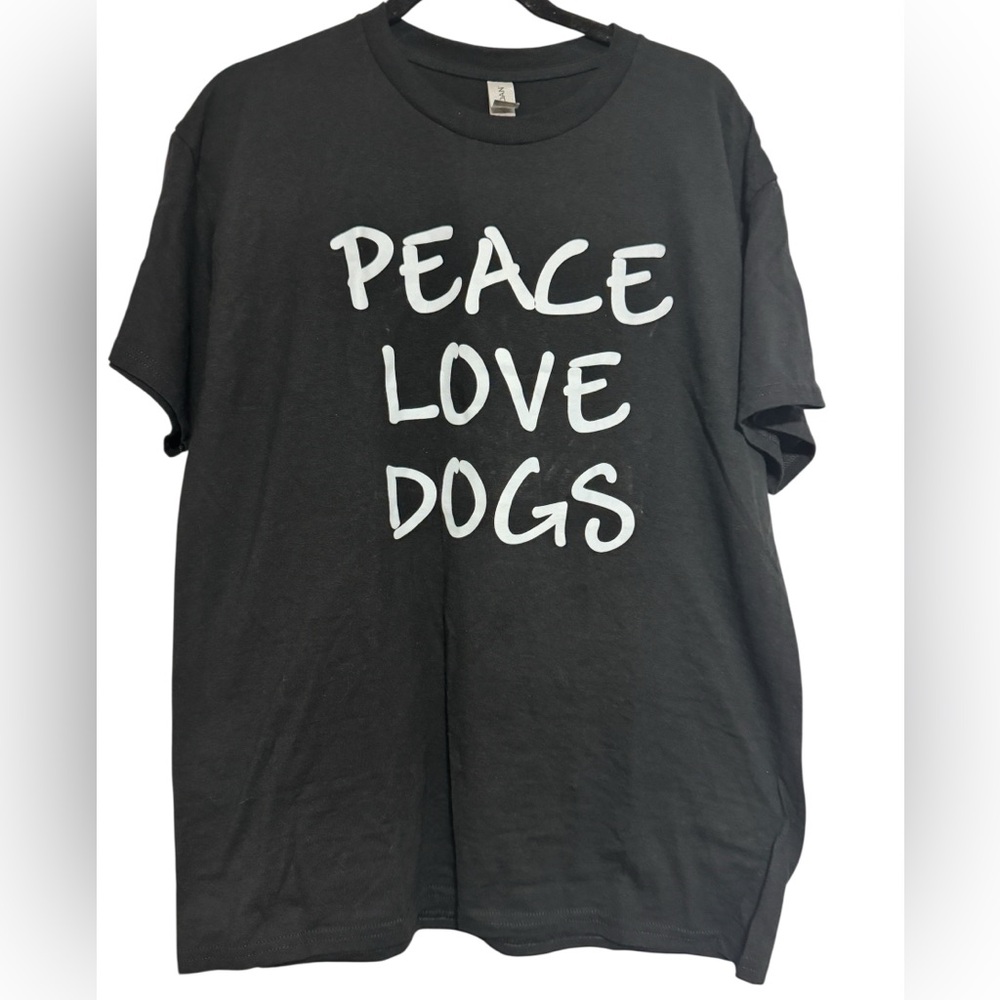 Peace Love Dogs Graphic T-Shirt - Black Cotton Dog Lover Tee - Unisex Size Large